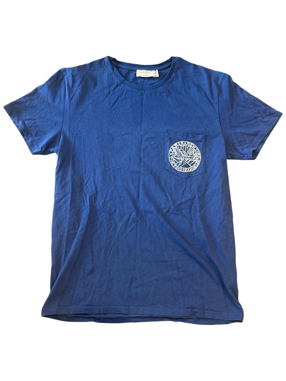 Maison Kitsuné Paris New York Tokyo LA Graphic Pocket Tee Blue M